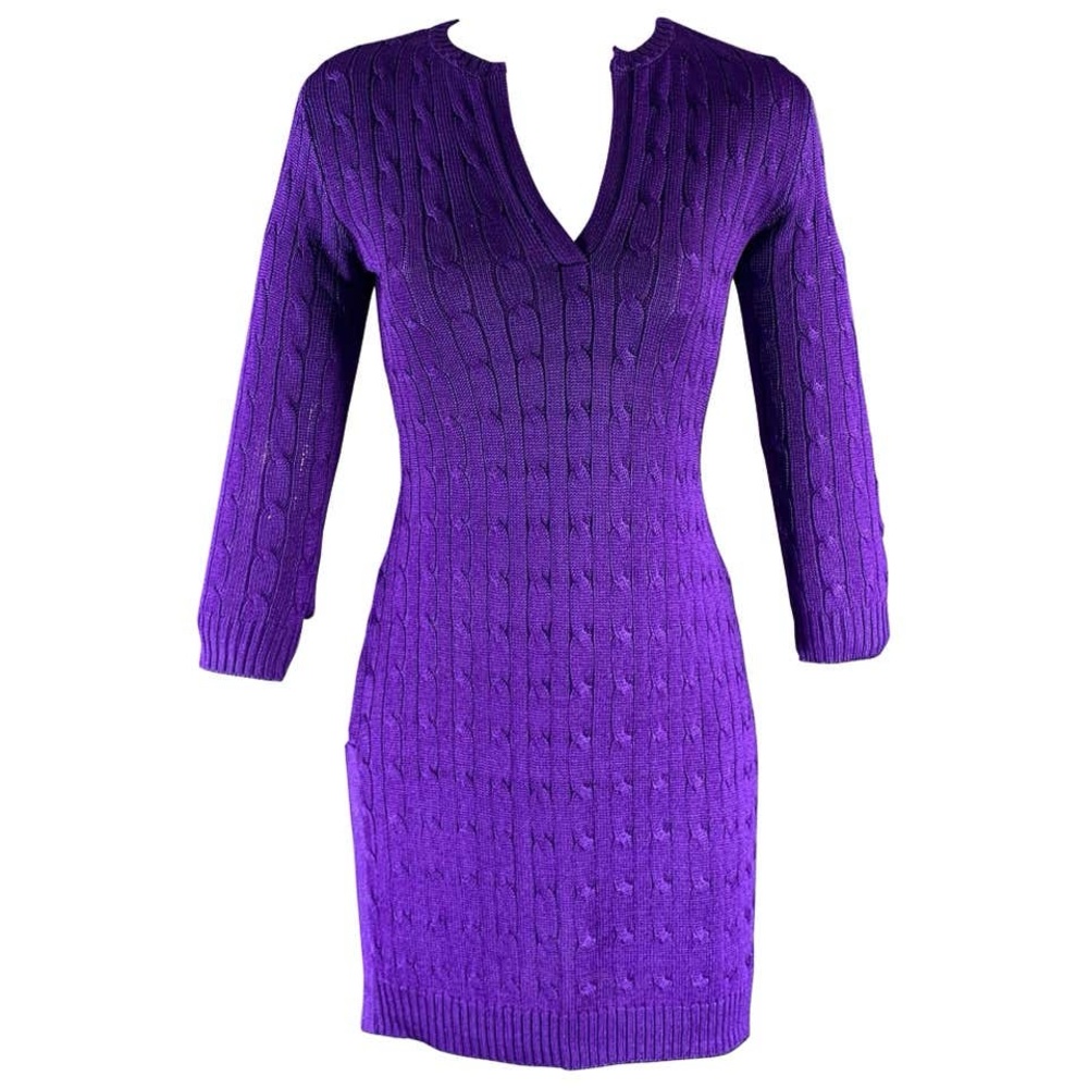RALPH LAUREN Size S Purple Silk Cable Long Sleeve Dress